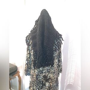 Crocheted Scarf 360 Infinity style with‎ fringe Length is 28 inches Black